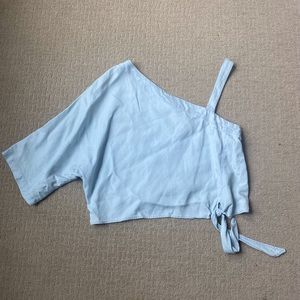 Holding Horses Maddie Blue Chambray One Shoulder Top. Size M